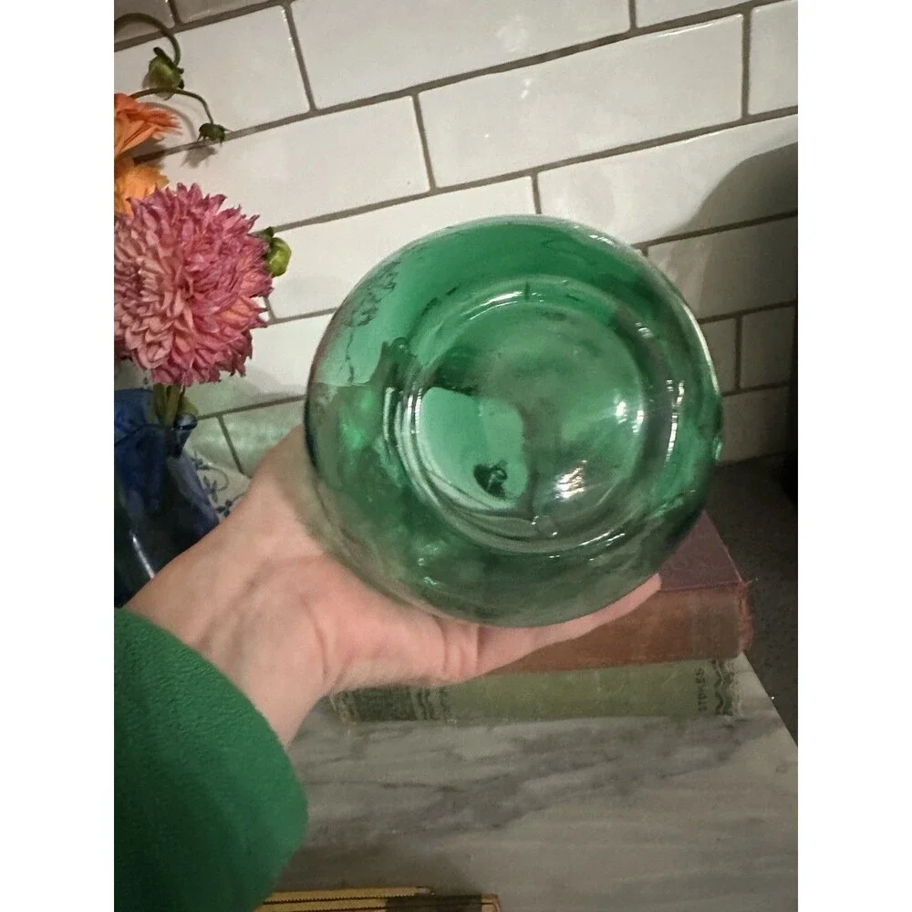 Antique Emerald Green Glass Hyacinth Bulb Forcing Vase Hand Blown